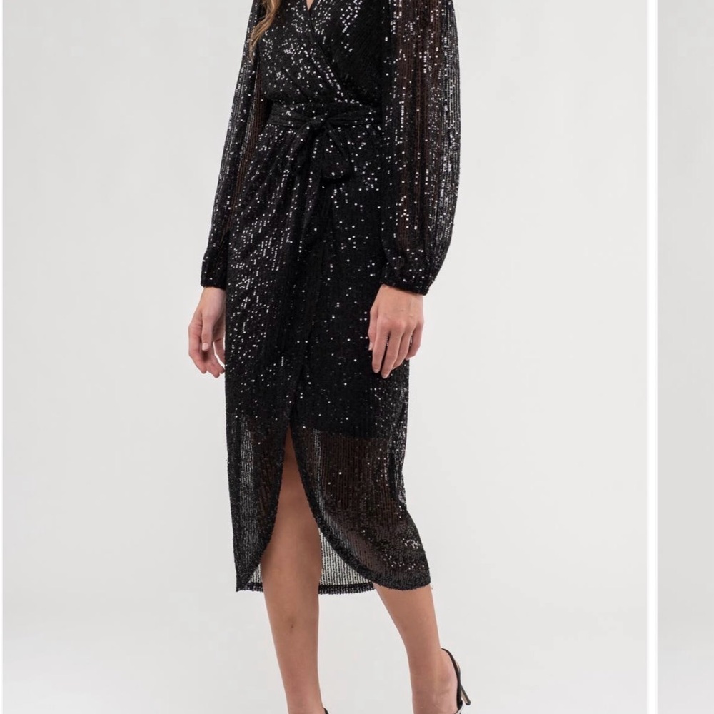 Glamorous Long Sleeve Black Sequin Dress